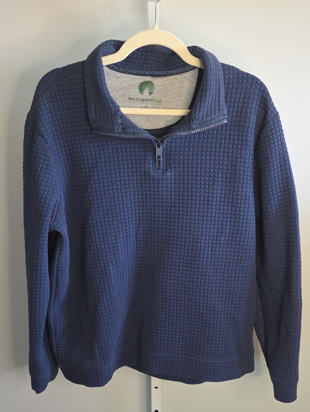Weatherproof Men's Navy Quarter-Zip Waffle Knit Pullover / Large